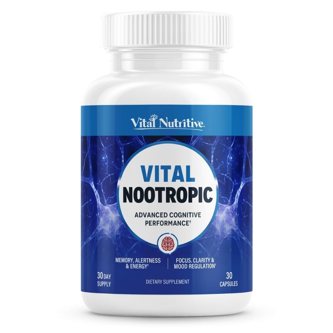 Vital Nootropic muestra la botella y etiqueta para uso diario