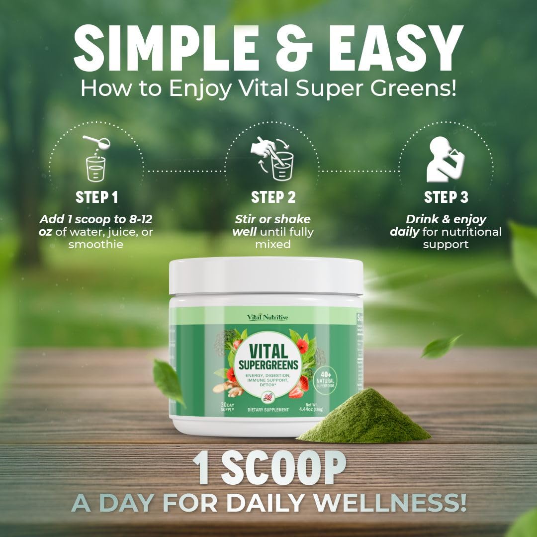 Vital Nutritive Vital Greens: adaptógenos para manejo del estrés y energía sostenida.