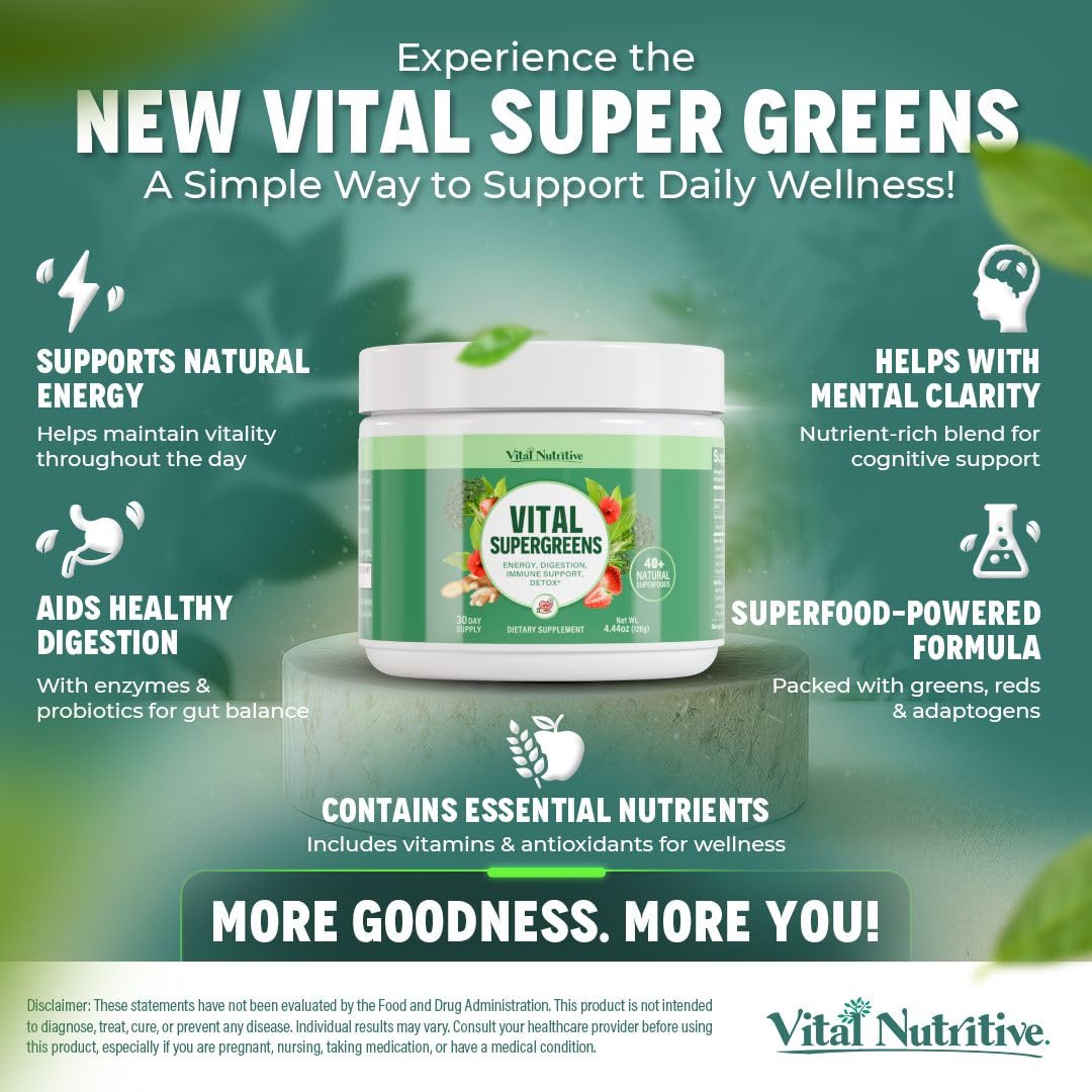 Vital Nutritive Vital Greens: probióticos y fibra para apoyar la digestión.
