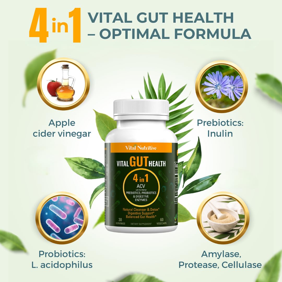 VITAL NUTRITIVE Vital Gut Health botella-dosificación muestra la dosis diaria recomendada.