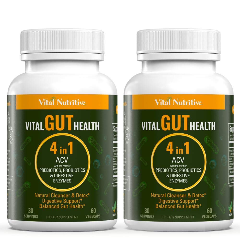 VITAL NUTRITIVE Vital Gut Health: botella de vinagre sidra manzana para apoyo digestivo.