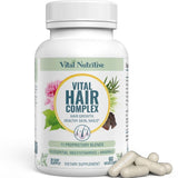 Vital Nutritive Vital Hair Complex, botella de cápsulas, apoyo para cabello saludable y uñas fuertes.