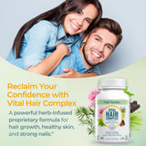 Vital Nutritive Vital Hair Complex, etiqueta de nutrientes, contiene biotina y vitaminas B.