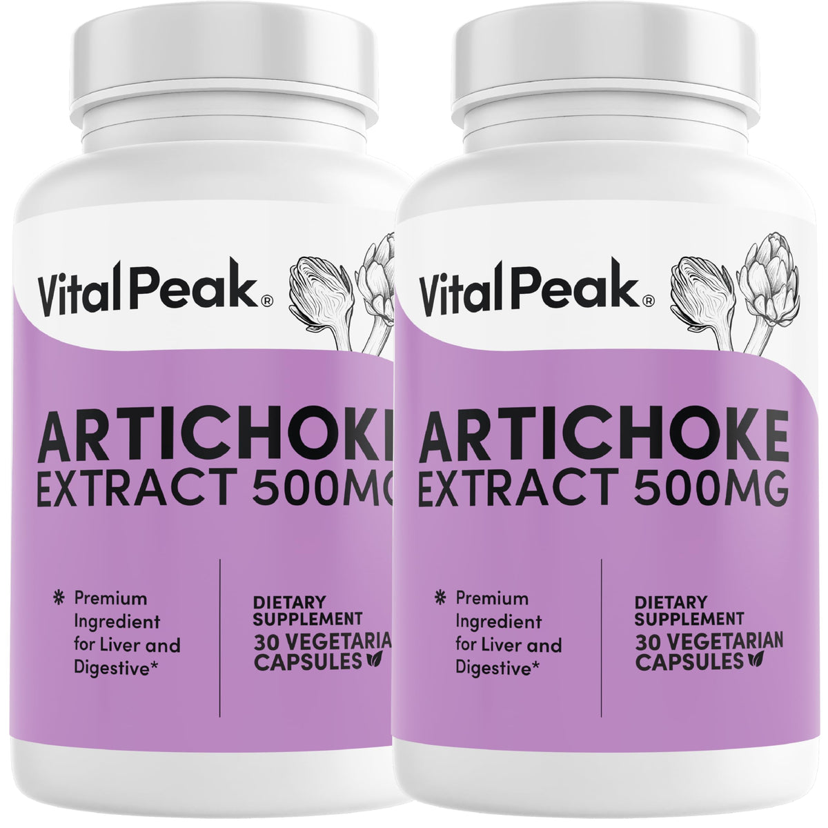 Vital Peak Alcachofa 500 mg, cápsula diaria para apoyar la salud hepática.