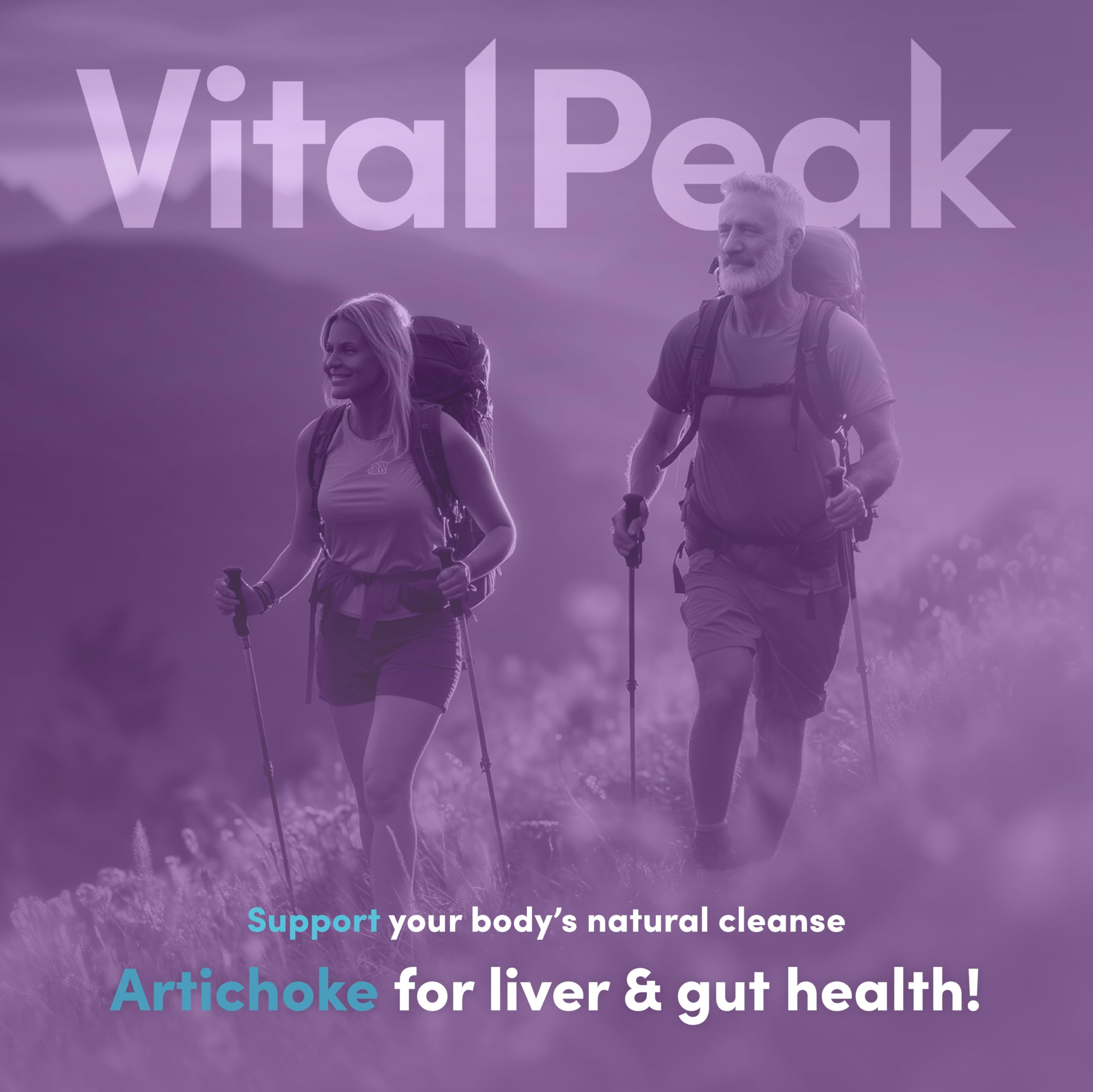 Vital Peak Alcachofa, etiqueta del producto para referencia rápida.