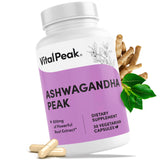 Vital Peak Ashwagandha 600 mg botella de cápsulas para manejo del estrés diario.