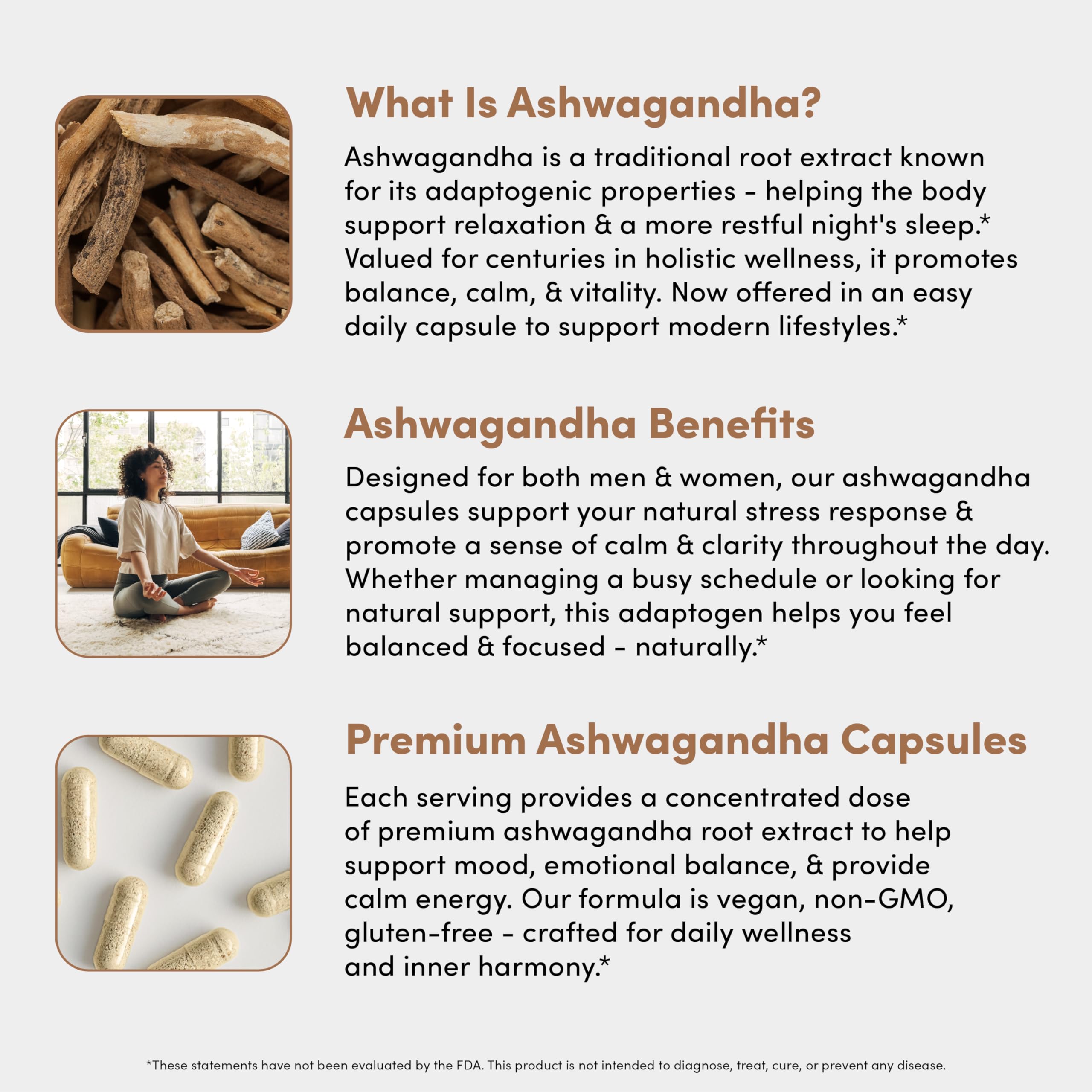 Vital Peak Ashwagandha 600 mg raíz estandarizada de ashwagandha para consistencia.