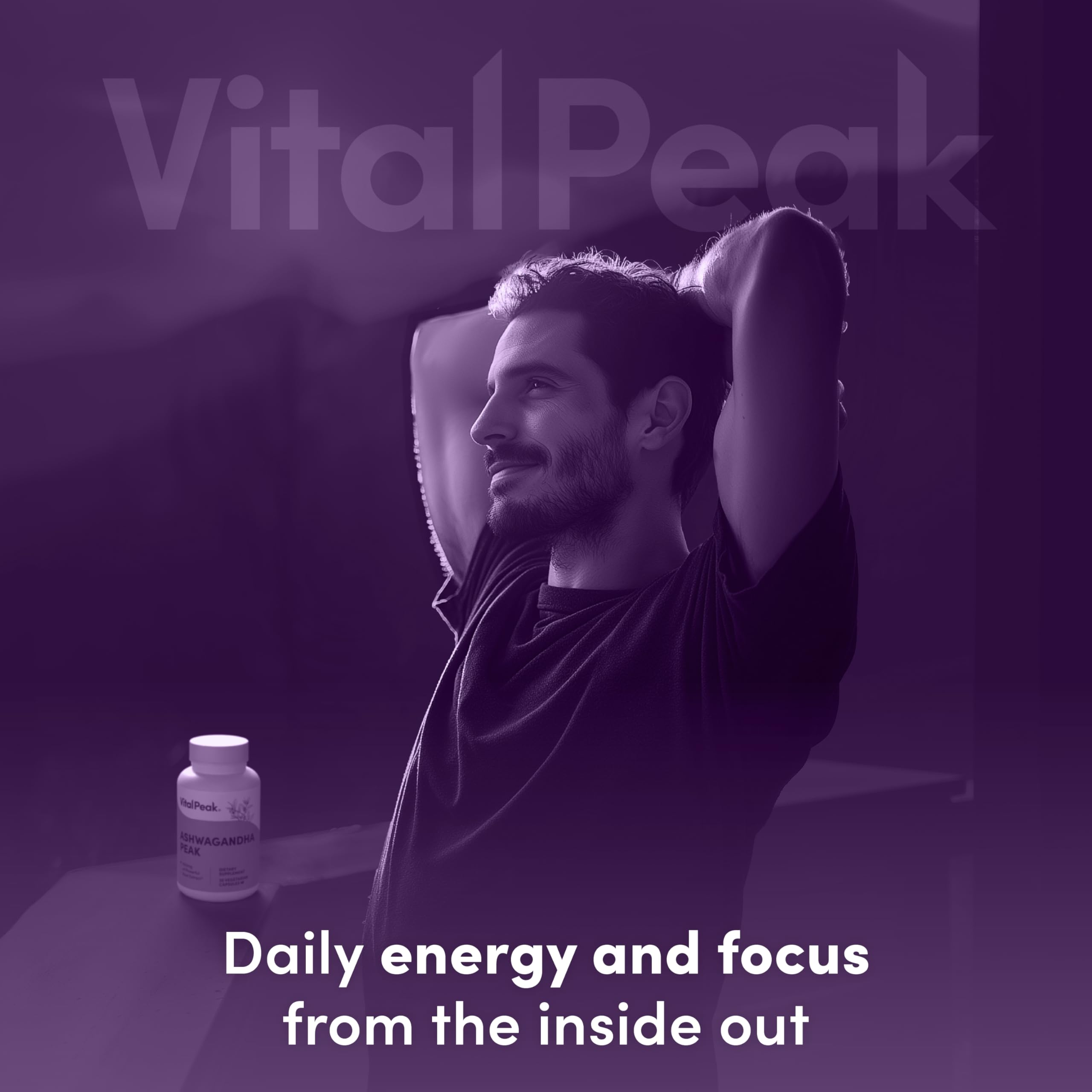 Vital Peak Ashwagandha 600 mg uso nocturno para descanso más sereno.