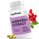 Vital Peak Berberina HCL 1000 mg, botella frontal, apoya el equilibrio metabólico diario.