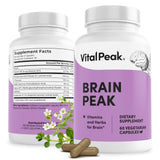 Vital Peak Brain Peak, botella de cápsulas para enfoque diario.
