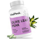Vital Peak frasco de cápsulas con hoja de olivo para apoyo inmunológico diario.
