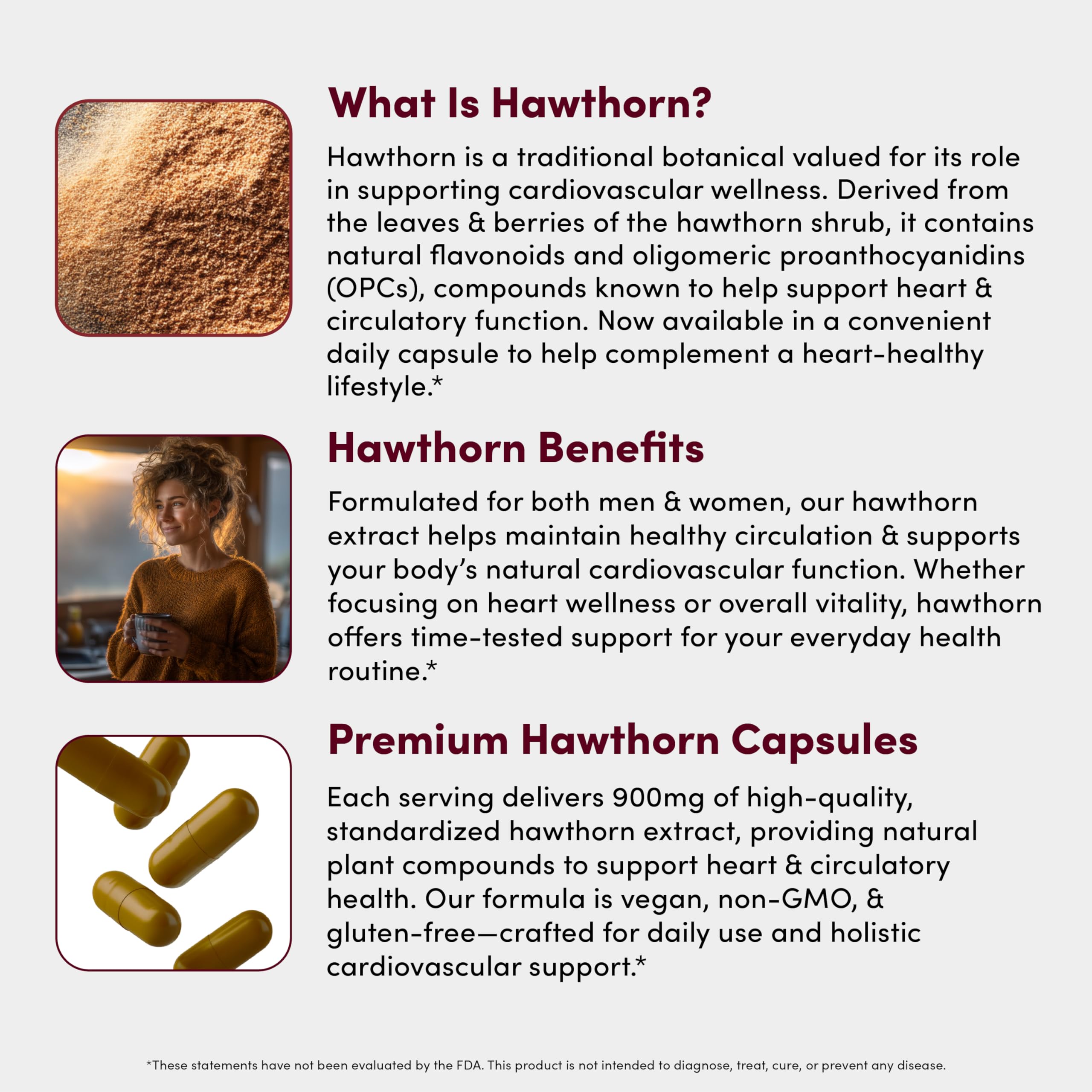 Vital Peak Hawthorn Peak 900 mg, ingredientes orgánicos combinados para formulación natural
