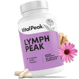 Vital Peak Lymph Peak, botella en primer plano, apoyo al drenaje linfático para sentirse más ligero.