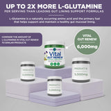 Vital Gut Renew etiqueta ingredientes muestra L-Glutamina y aloe vera para cuidado digestivo.