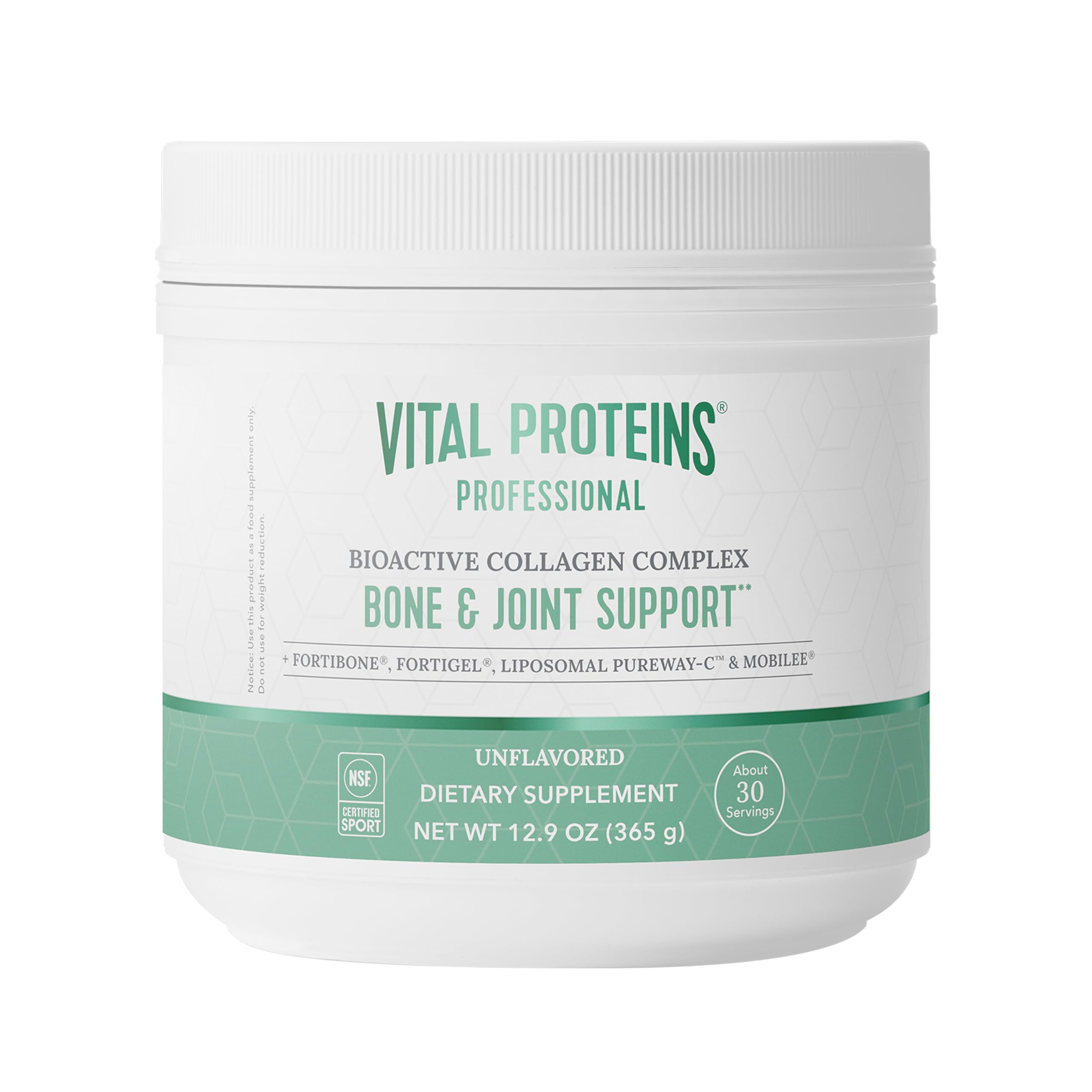 Frasco de Vital Proteins Bioactivo Colágeno, vertido para mezclar en bebida diaria, apoyo a huesos.