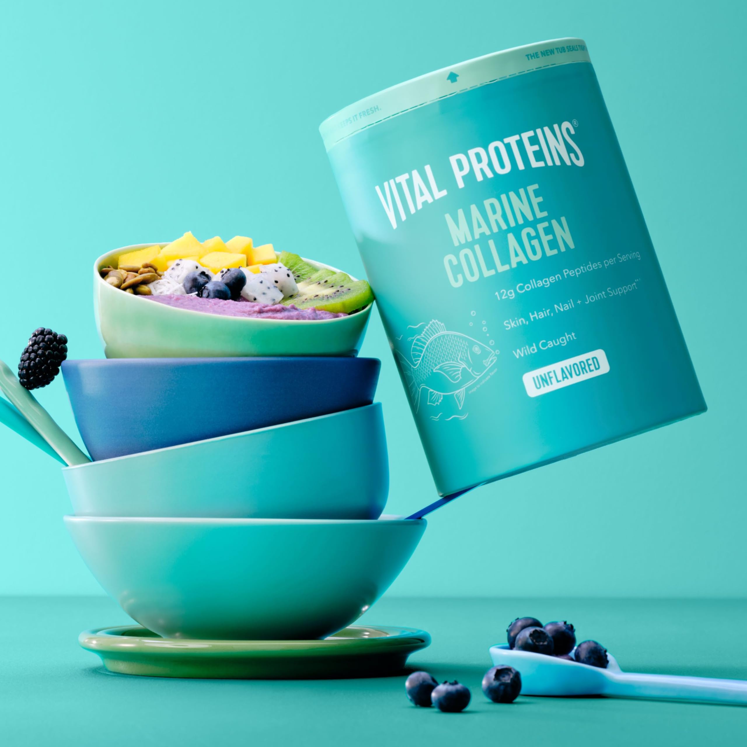 Vital Proteins Colágeno Marino, mezcla en bebida, mejora la textura de piel y cabello.