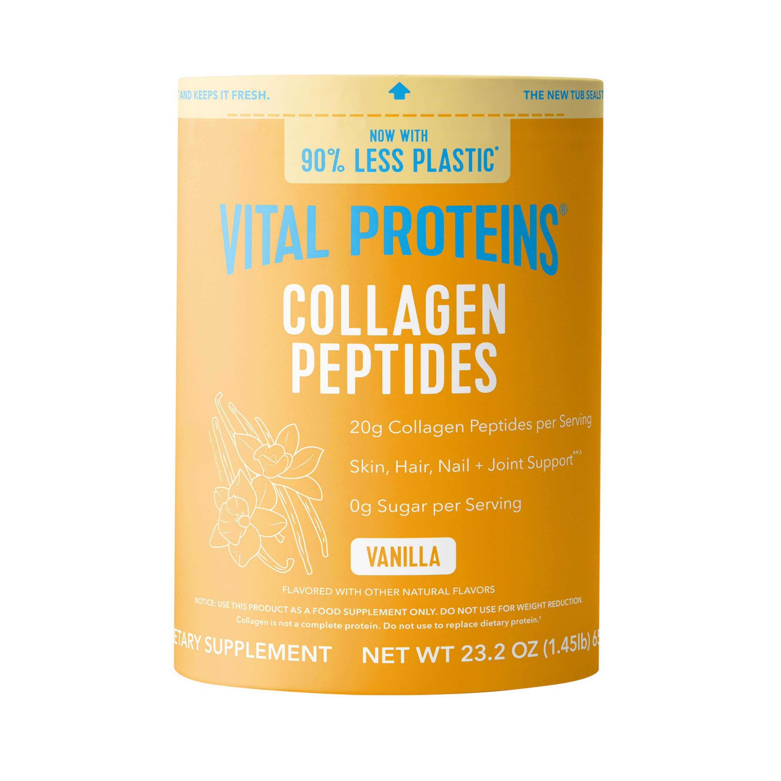 Vital Proteins Colágeno Polvo Vanilla, envase vertido, fácil de añadir a bebidas diarias.