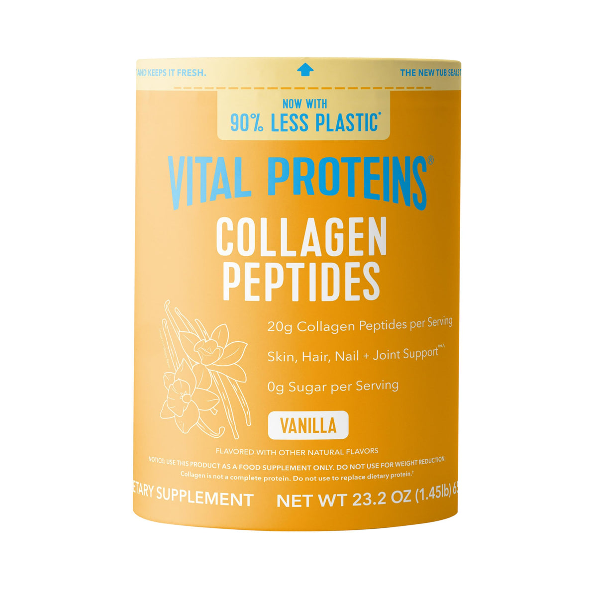Vital Proteins Colágeno Polvo Vanilla, envase vertido, fácil de añadir a bebidas diarias.