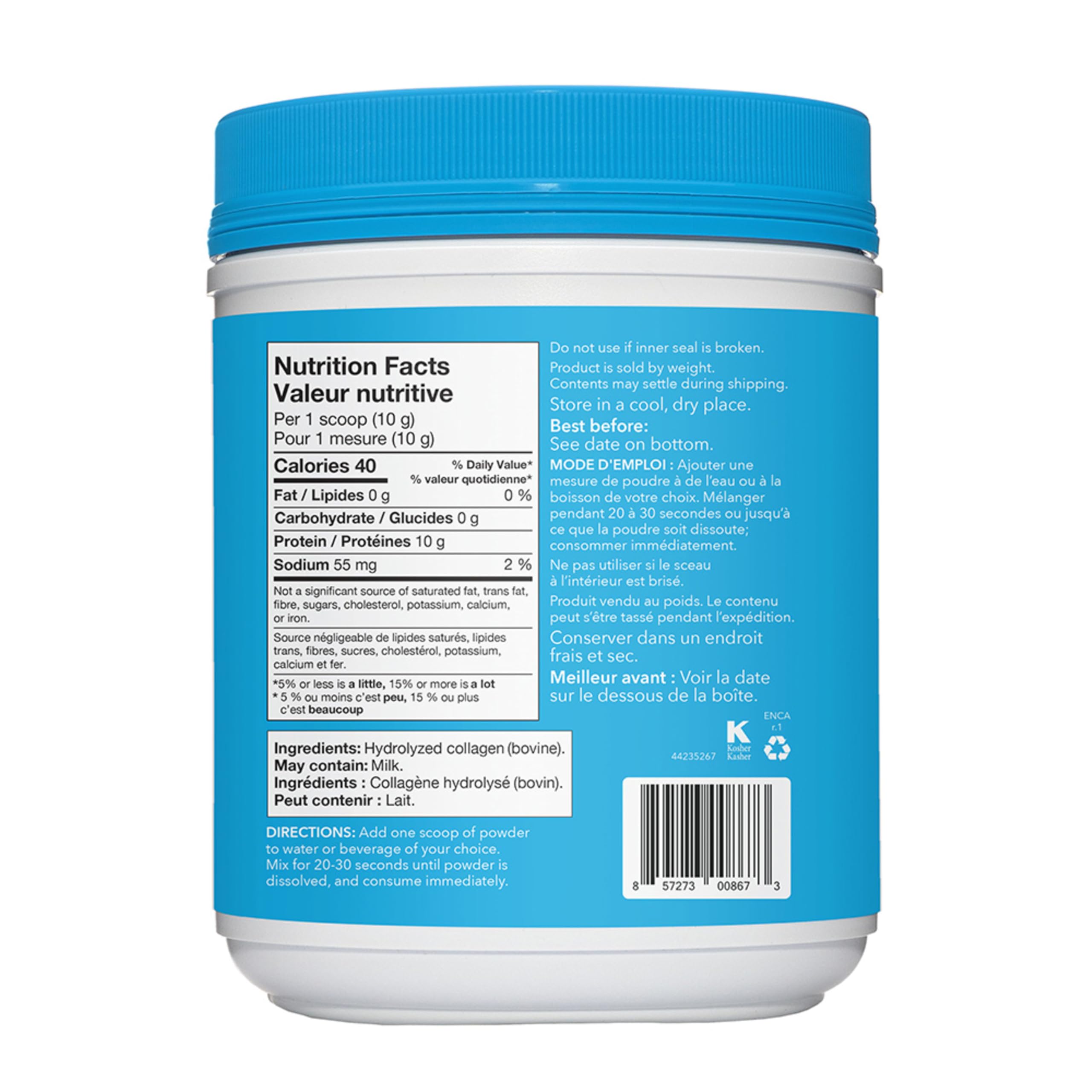 Vital Proteins colágeno sin sabor, cuchara medidora junto al envase, ideal para mezclar en bebidas.