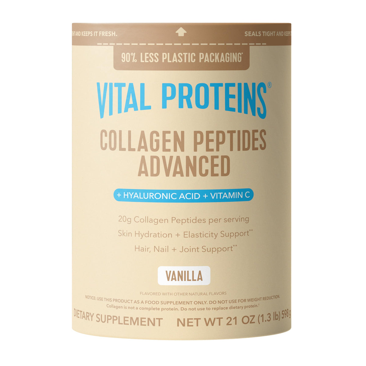 Vital Proteins Collagen Peptides Advanced en bote con vainilla para cabello y piel saludables