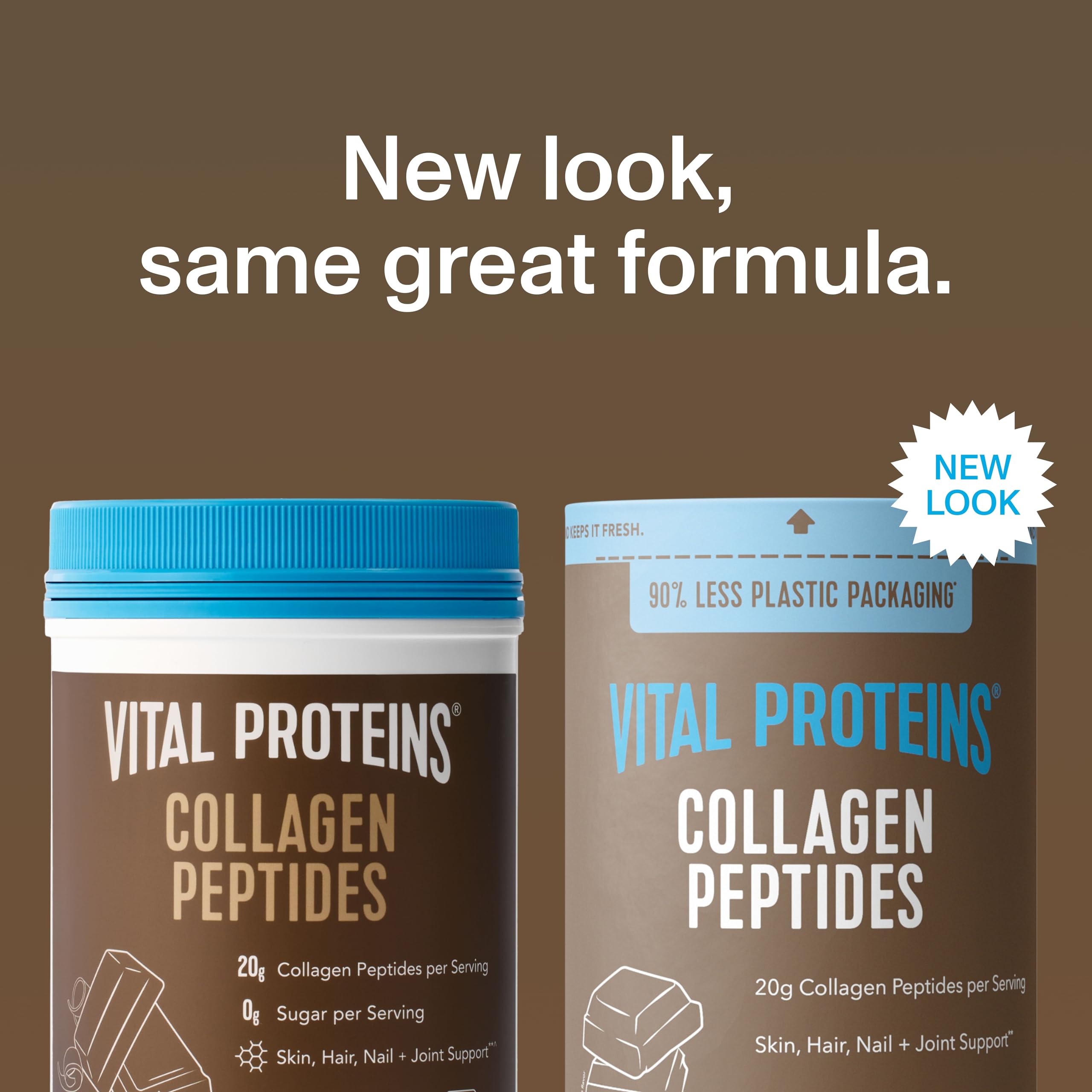Vital Proteins Collagen Peptides Chocolate vaso con agua sugiere una bebida suave y agradable