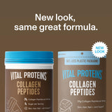 Vital Proteins Collagen Peptides Chocolate vaso con agua sugiere una bebida suave y agradable