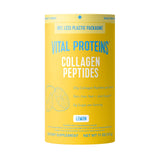 Vital Proteins polvos de colágeno limón en vaso, ideal para comenzar el día.