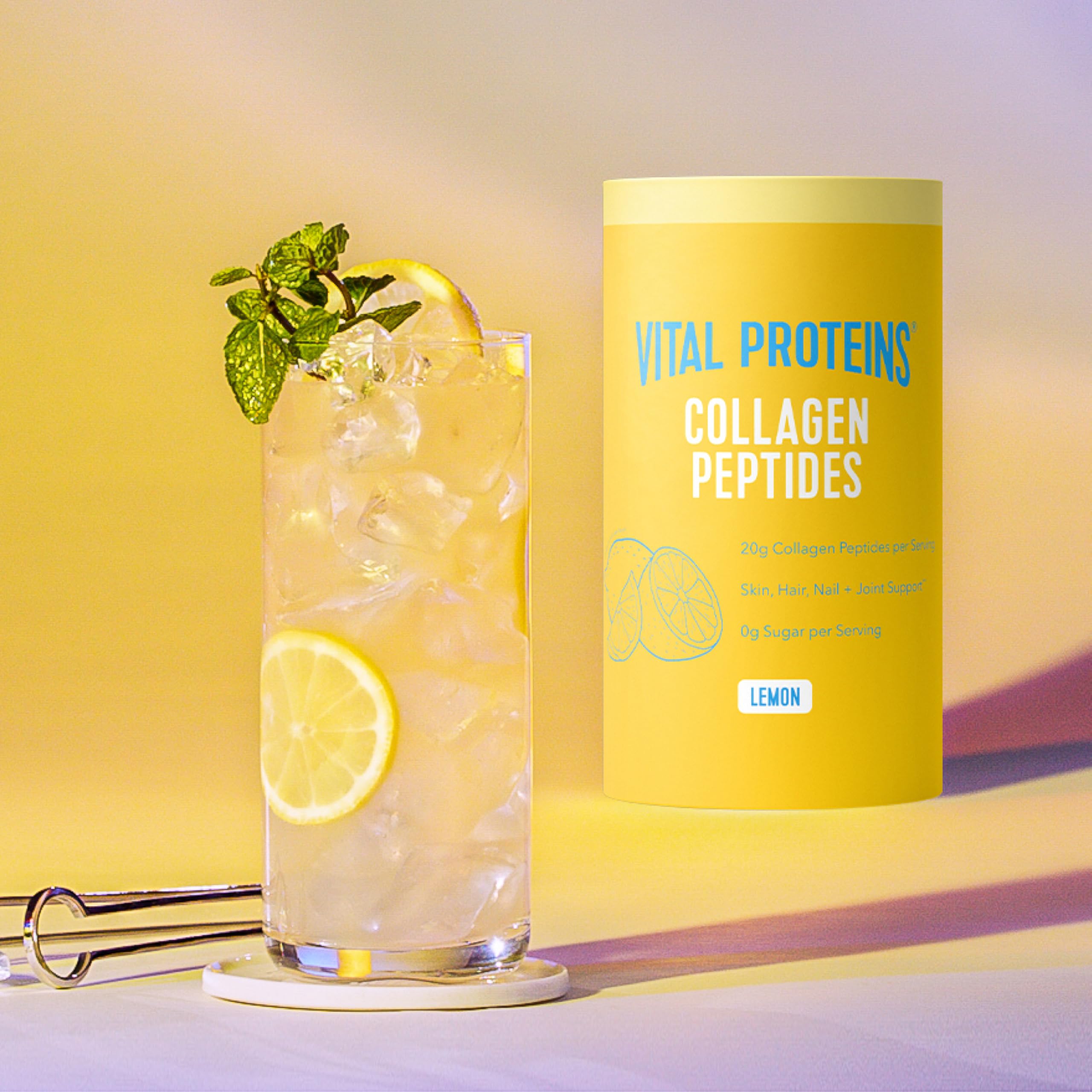 Vital Proteins pote de colágeno limón, presentación para recetas rápidas.
