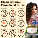 Vital Strands Batana: envase de vidrio ecológico y fórmula vegana.