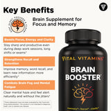 Vital Vitamins Brain Booster tableta: dosis diaria simple para claridad mental.