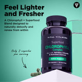 Vital Vitamins clorofilo cápsulas, primer plano: sensación de frescura durante el día.