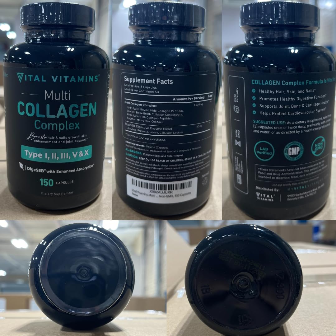 Vital Vitamins Multi Colageno primer plano; cápsulas suaves para comodidad de toma.