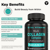 Vital Vitamins Multi Colageno cápsulas, primer plano de cápsulas para articulaciones flexibles.