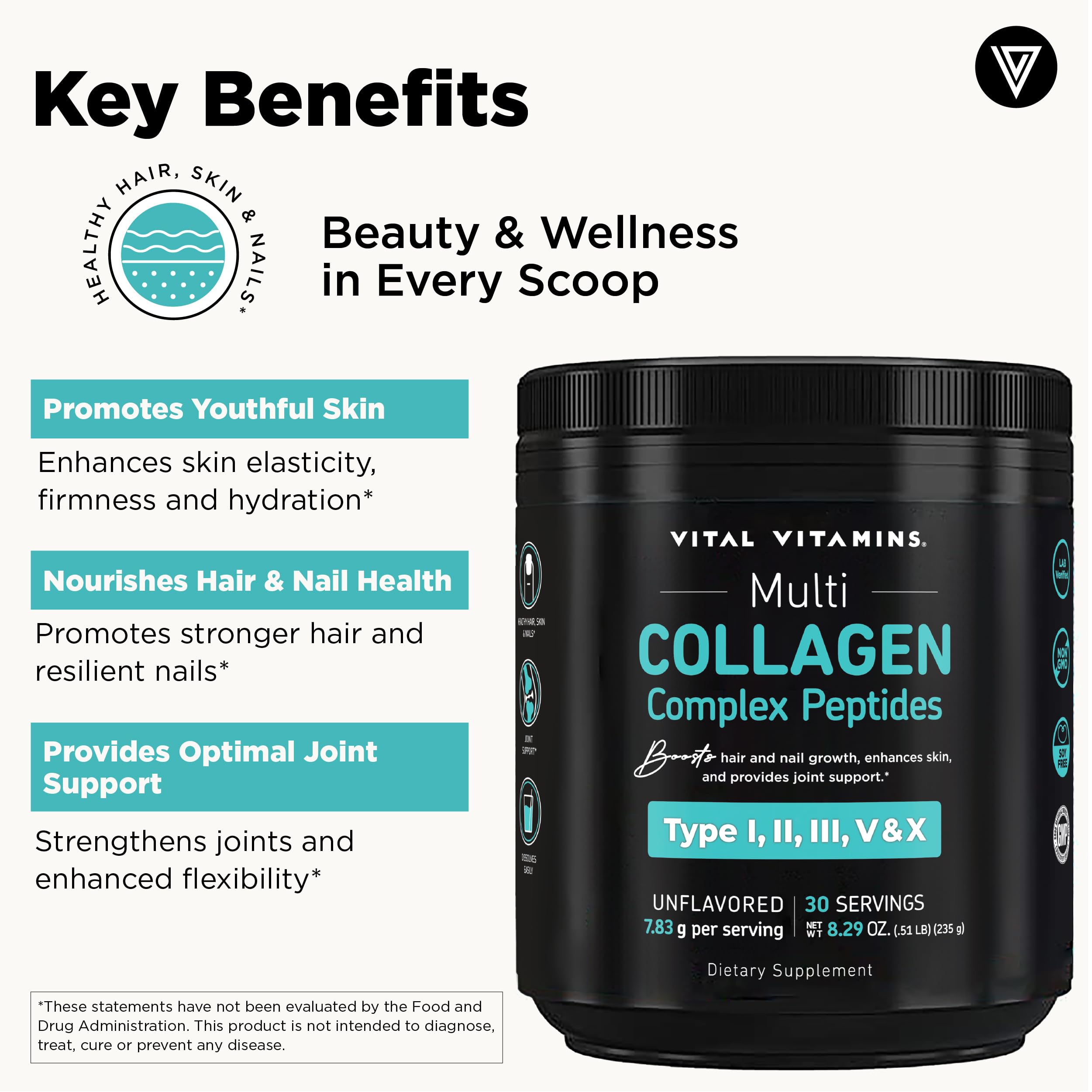 Disolución rápida de Vital Vitamins Multi Collagen en líquido.