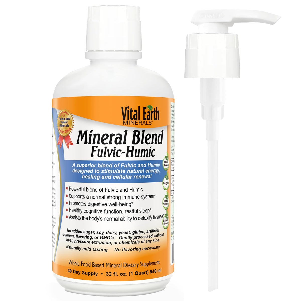Vital Earth Minerals: botella con dispensador para dosificar fácilmente.
