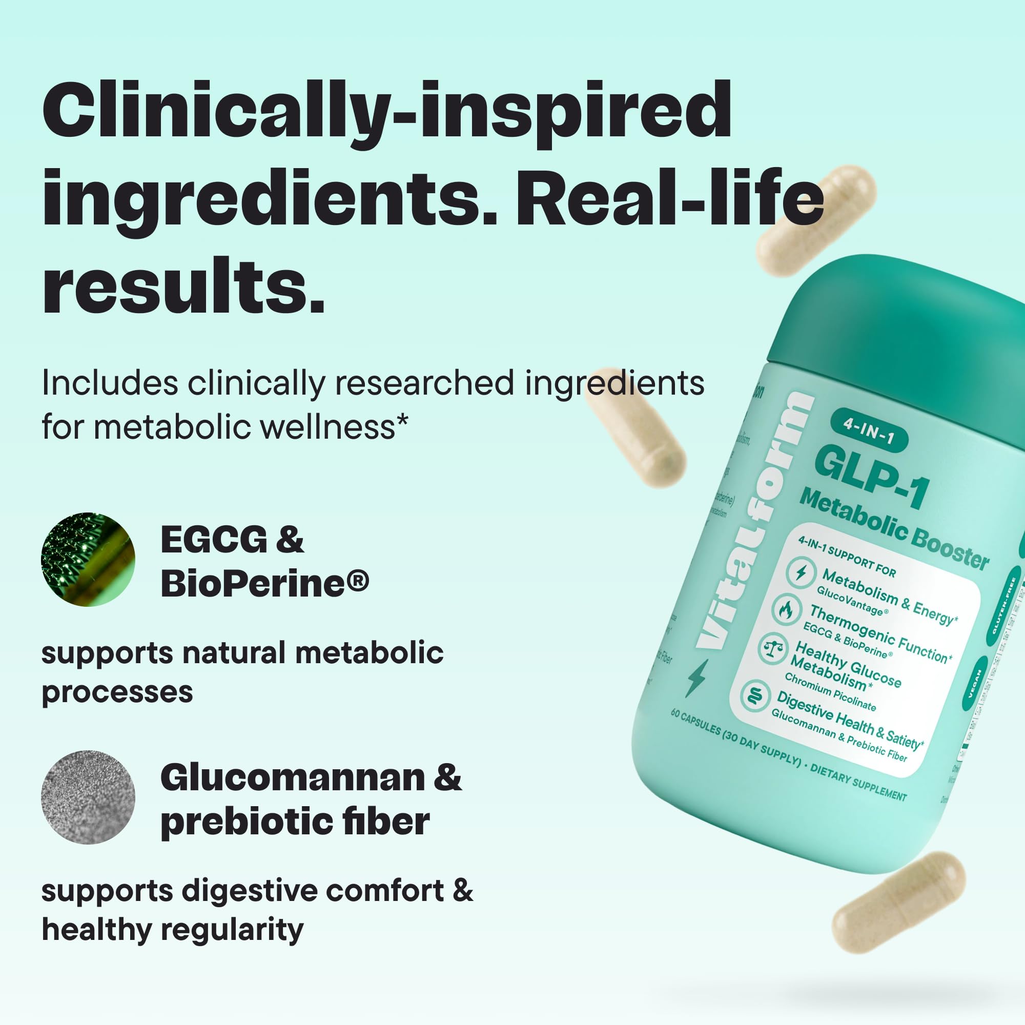 VitalForm GLP-1: opción vegana, libre de gluten y soja para dieta consciente.