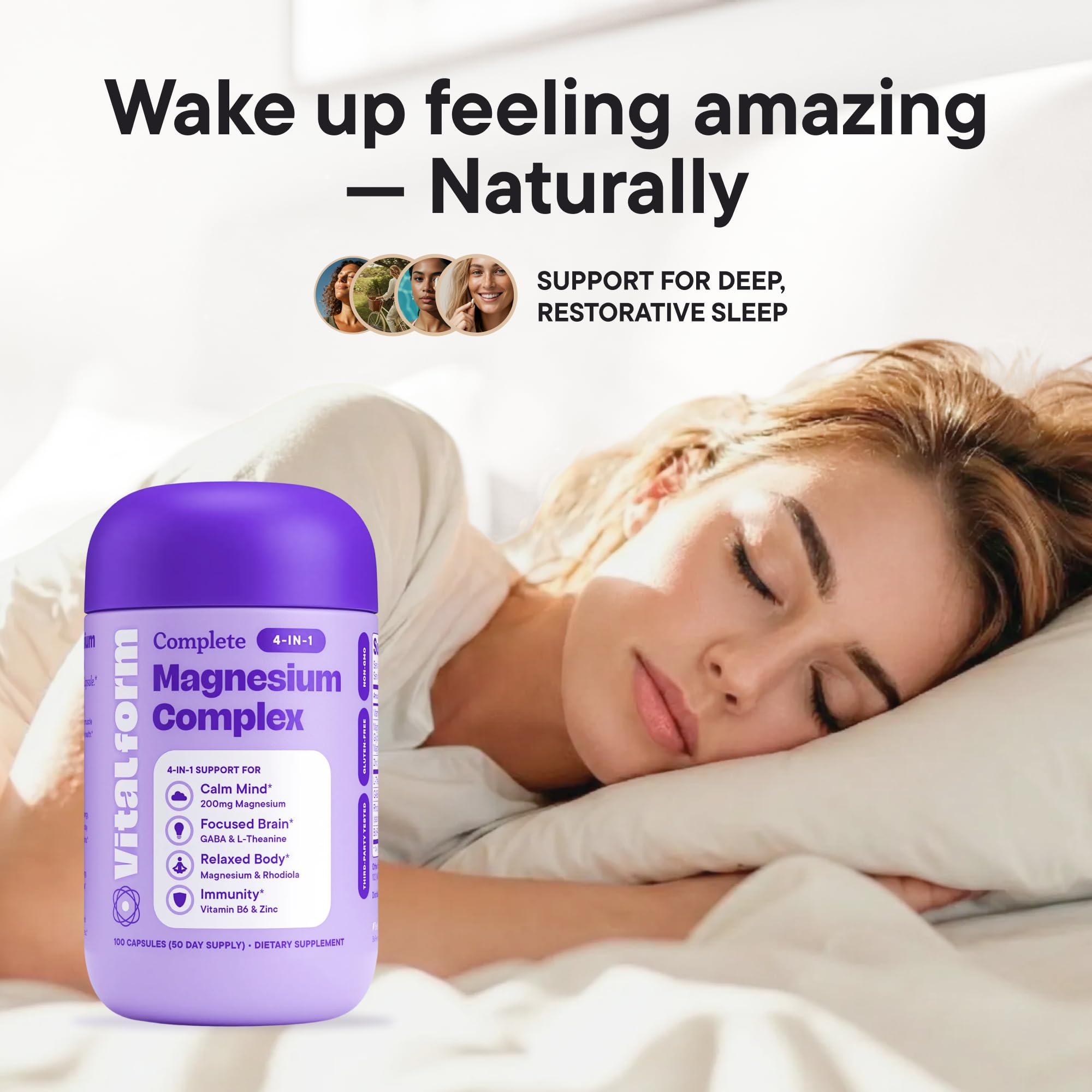VitalForm L-teanina y GABA: cápsulas que promueven calma física para descansar.
