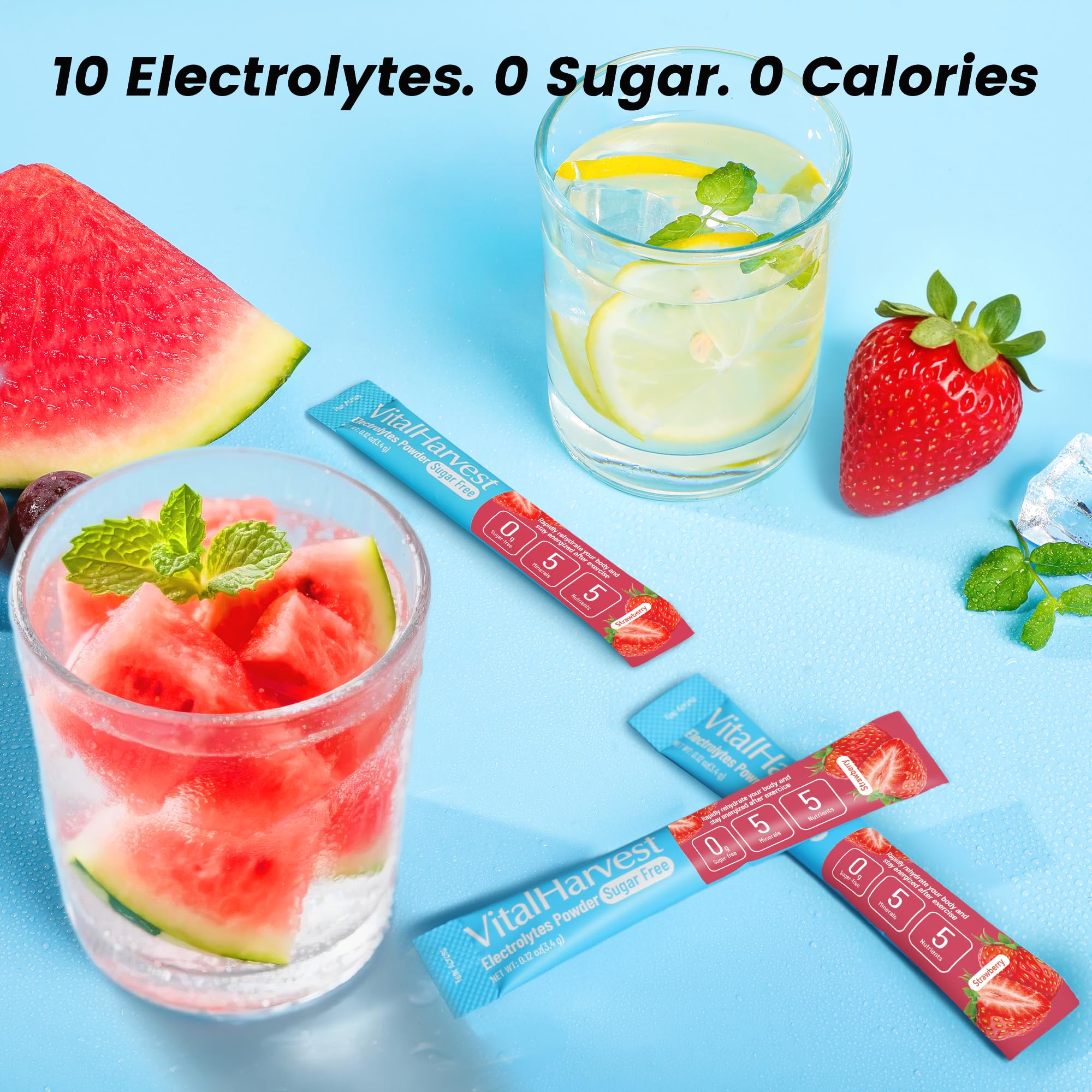 VitalHarvest: polvo se disuelve en agua para una bebida refrescante.