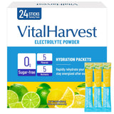 VitalHarvest, paquete electrolitos limón-lima, hidrata rápidamente con sabor refrescante.