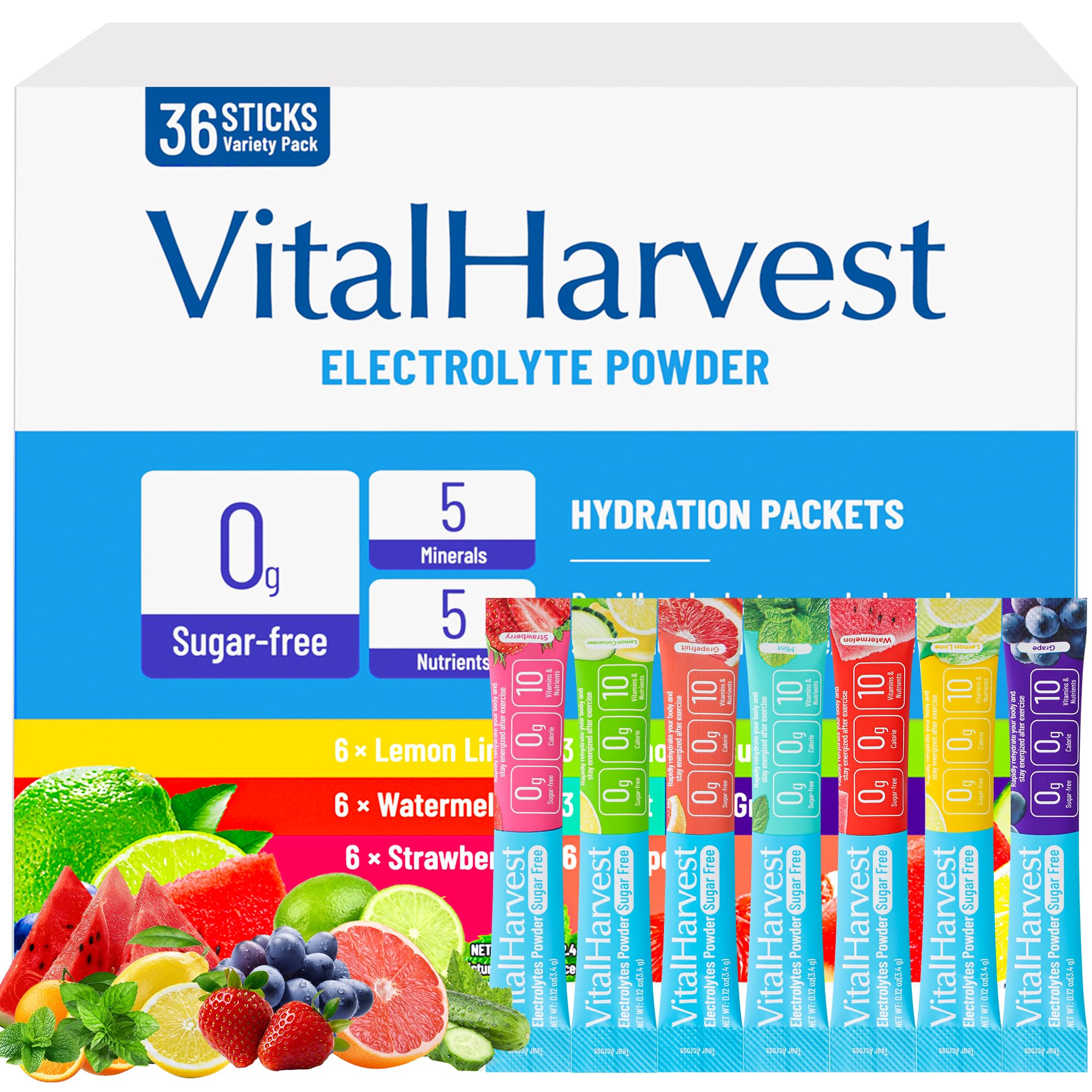 VitalHarvest paquete sabor limón-lima para hidratación rápida durante entrenamientos.