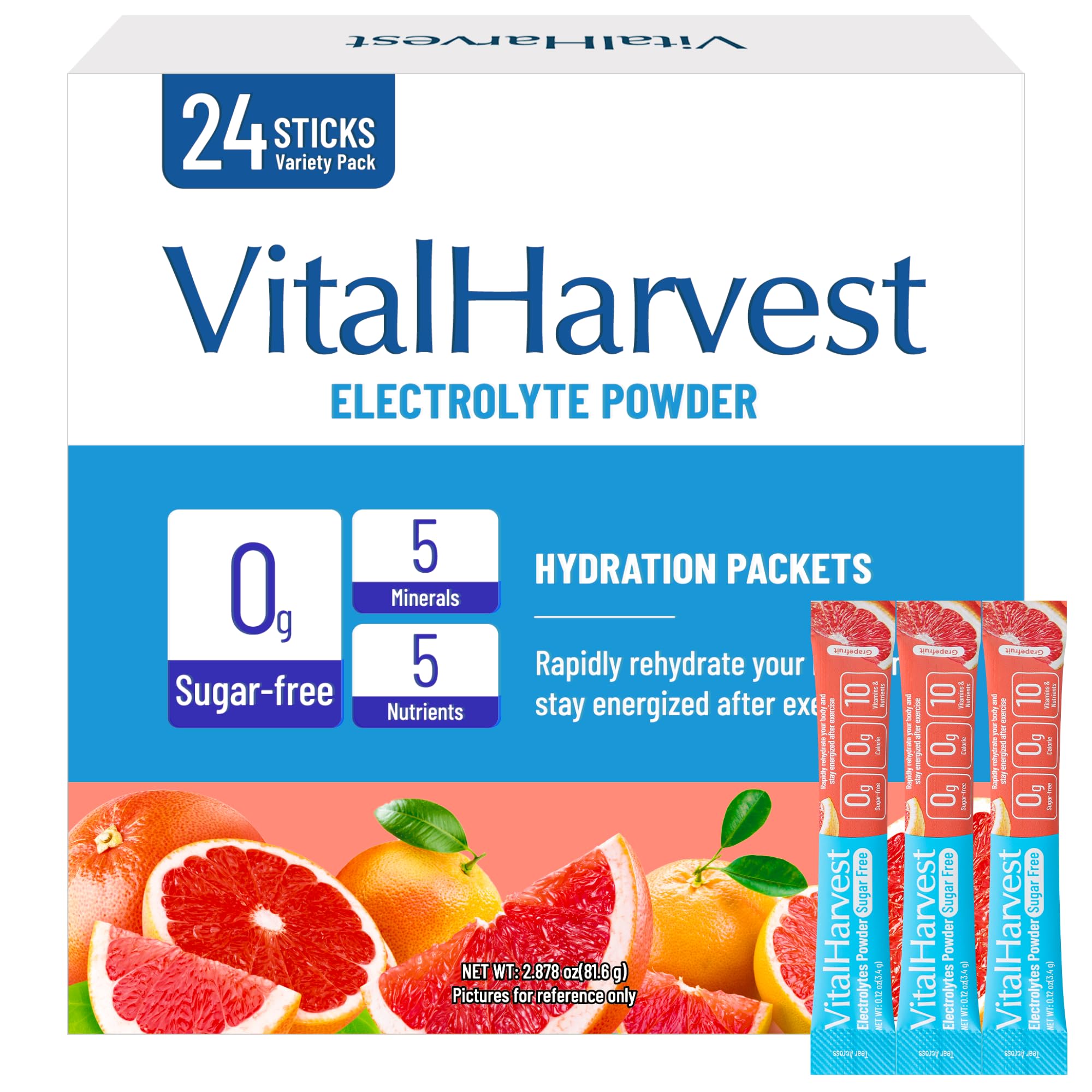 VitalHarvest paquetes electrolitos pomelo: hidratación rápida para entrenamientos.