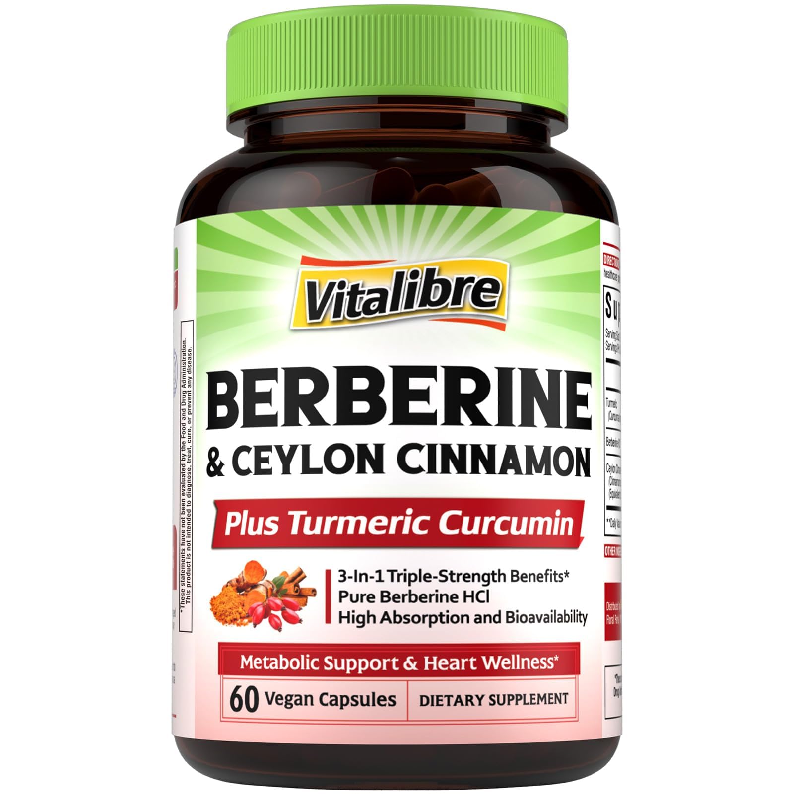 Vitalibre Berberina envase cápsulas, posible apoyo al metabolismo y energía diaria.