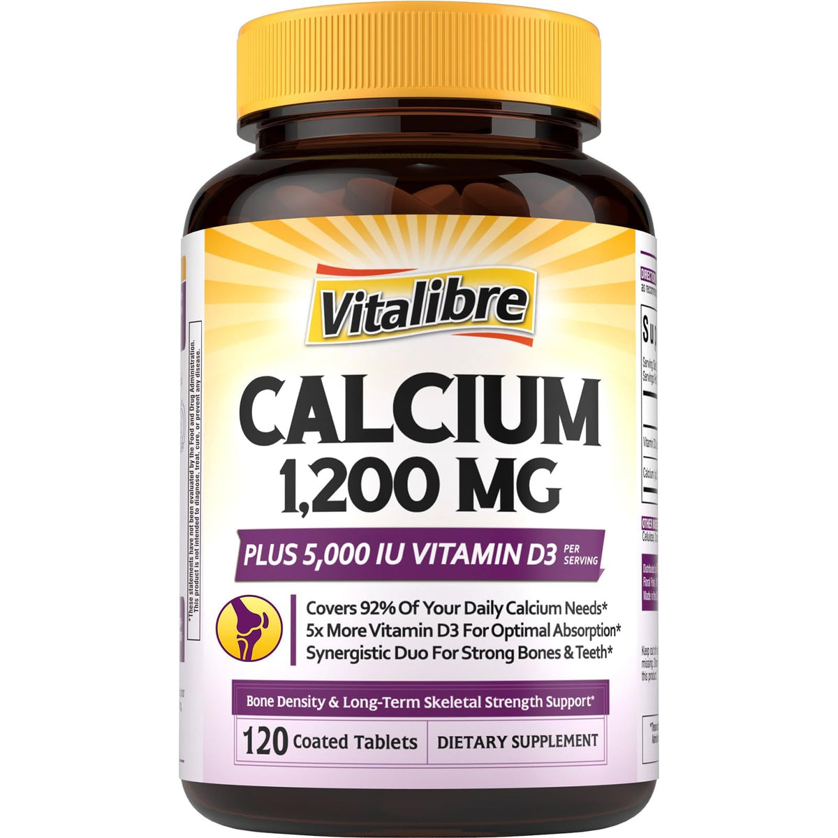 Vitalibre calcio 1200mg, tableta recubierta, absorción suave para el día a día.