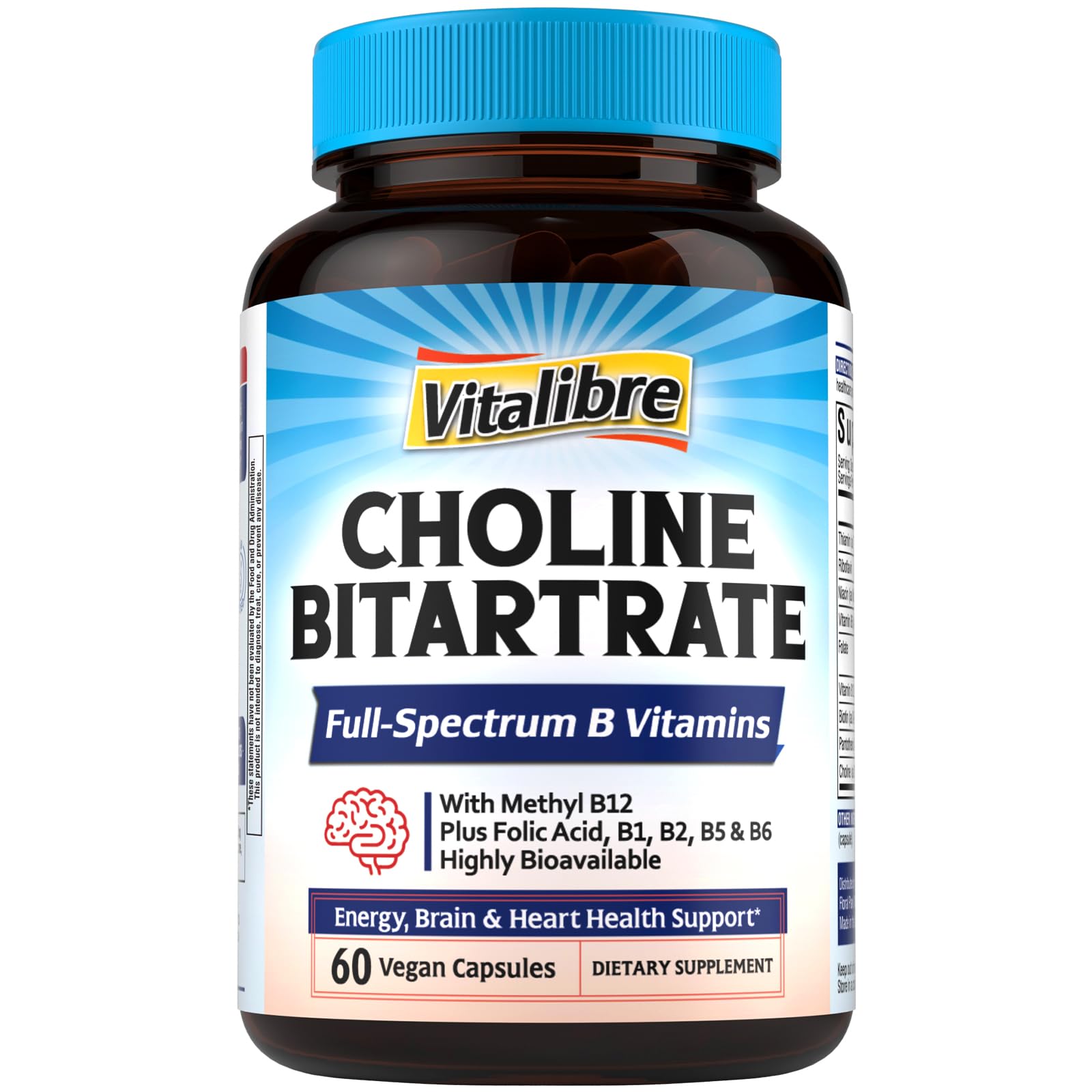 Vitalibre Colina Bitartrato 300 mg: cápsula vegana en primer plano para claridad mental