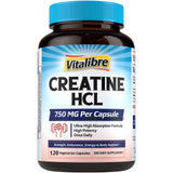Vitalibre Creatine HCl cápsulas 750 mg, absorción superior para entrenamientos intensos.