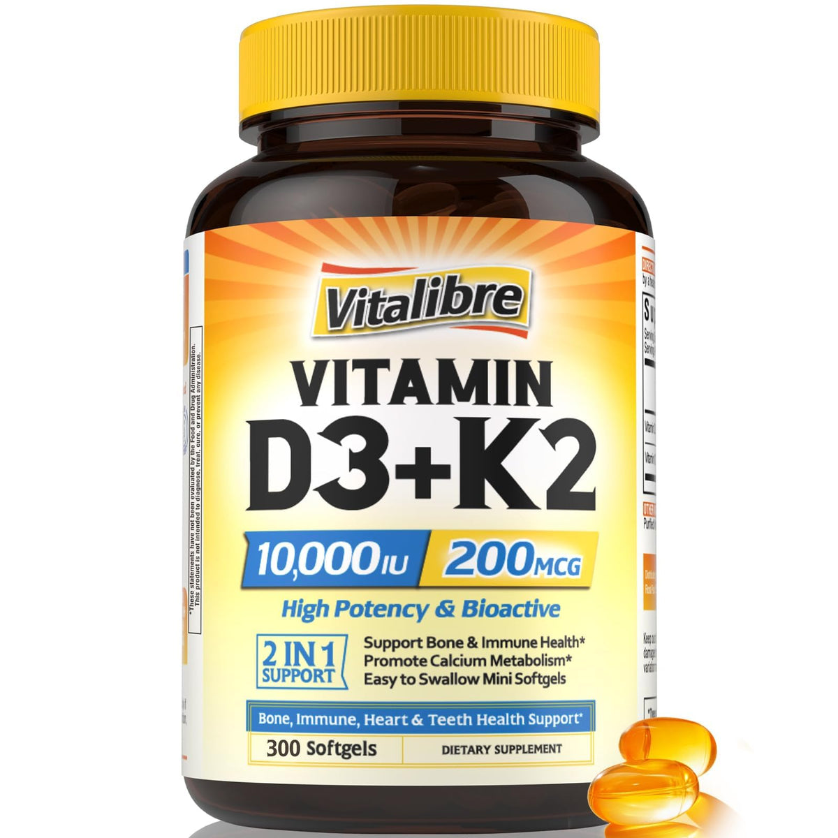 Vitalibre D3 K2, botella frontal, presentación práctica para uso diario