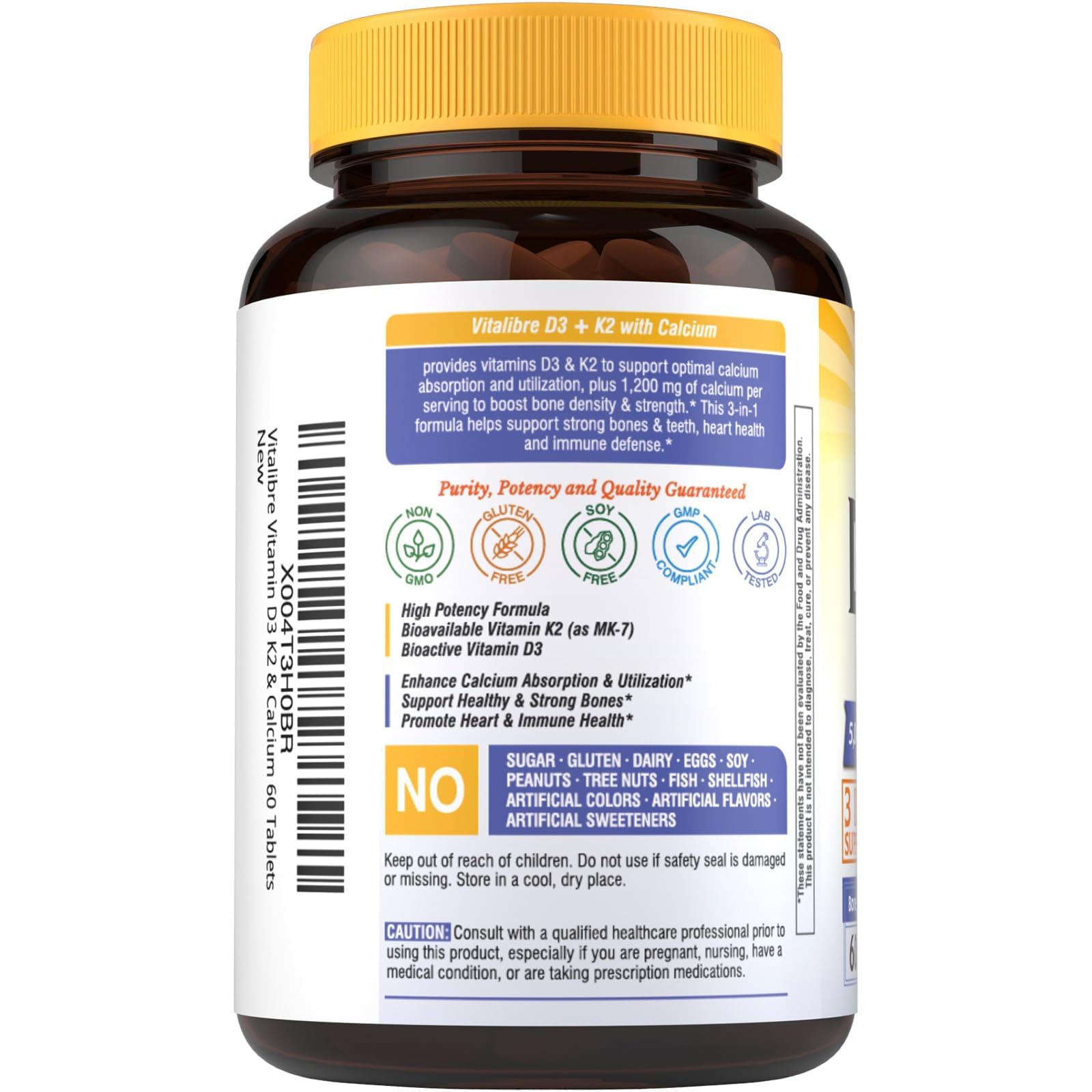 Vitalibre D3 K2 Calcio detalle de ingredientes para transparencia