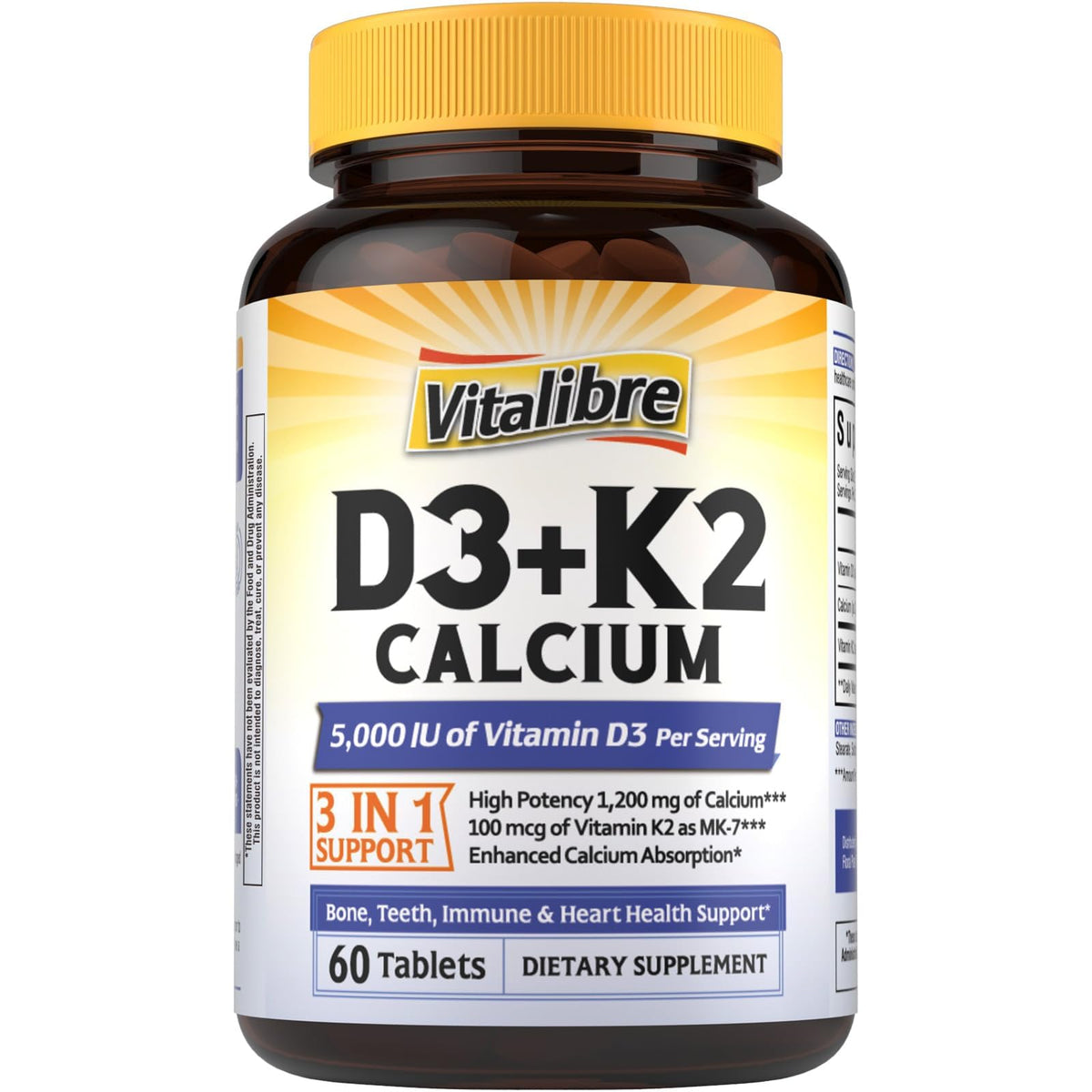 Vitalibre D3 K2 Calcio tabletas en primer plano para salud ósea