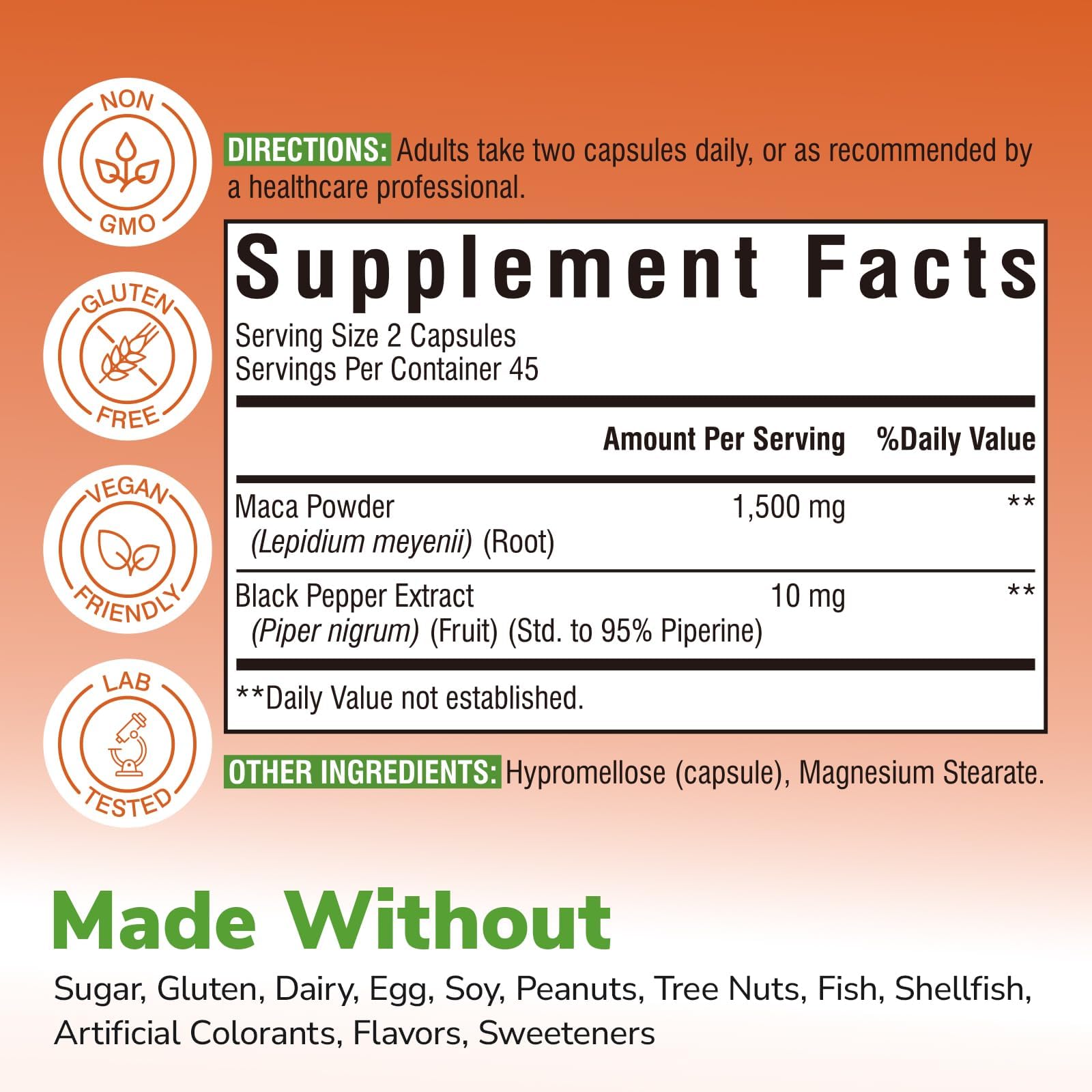 Vitalibre Maca con pimienta negra para mayor absorción de nutrientes.