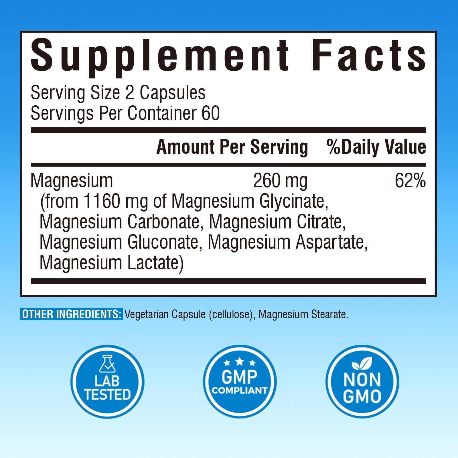 Vitalibre magnesio 260 mg elemental por dosis, para relajación y sueño.